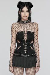 Top tube punk pour femmes avec lacets noirs, déchirures et boucles